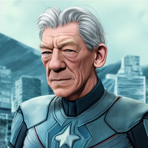 Image similar to film still of ian mckellen as captain america by studio ghibli