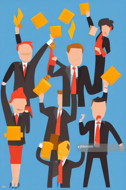 Prompt: corporate Vector illustration of business people jubilant at winning a prize, colourful, high detail, broadband.