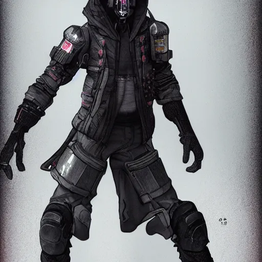 Image similar to Detailed cyberpunk rogue clothing concept art, realistic artstyle, full-body, octane render, HD, facial accuracy, symmetrical