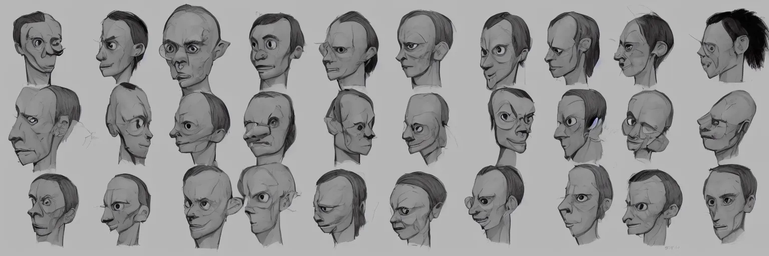 Image similar to character face study of skinny snorexic todd solondz, clear faces, emotional, character sheet, fine details, concept design, contrast, kim jung gi, pixar and da vinci, trending on artstation, 8 k, full body and head, turnaround, front view, back view, ultra wide angle