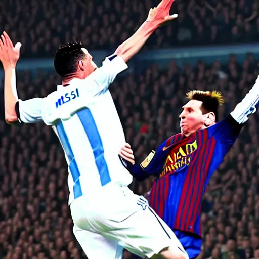 Prompt: Messi dunking on Ronaldo,