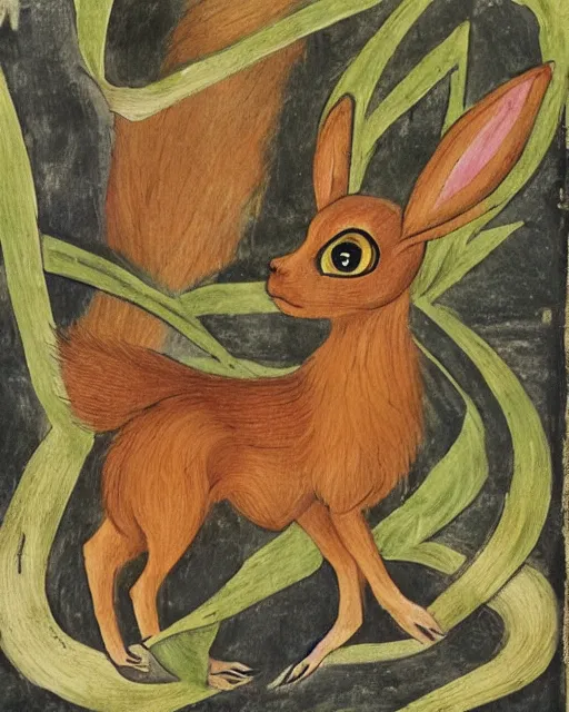 Prompt: a manuscript painting of Eevee in the style of the Rochester Bestiary, Ashmole Bestiary