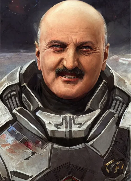 Prompt: closeup portrait biblical diabolical lukashenko! in n 7 armor from mass effect 3, by mikhail vrubel, by peter elson, muted colors, extreme detail, trending on artstation, 8 k