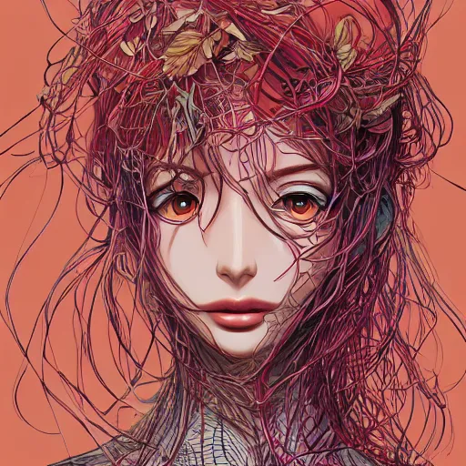 Prompt: the face of an incredibly beautiful and elegant anime woman partially made of tomatoes vines and grass, an ultrafine detailed illustration by james jean, final fantasy, intricate linework, bright colors, behance contest winner, vanitas, angular, altermodern, unreal engine 5 highly rendered, global illumination, radiant light, detailed and intricate environment