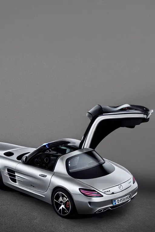 Prompt: Mercedes SLS AMG crossed with a Mercedes-Benz 300SL, studio lighting, high resolution, award winning