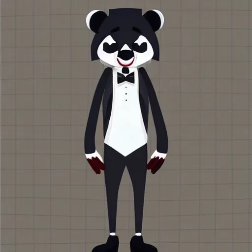 Image similar to anthropomorphic furry badger wearing a tuxedo at a train station , Artstation