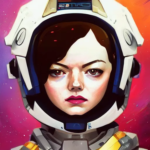 Image similar to a portrait of a stunning beautiful elite emma stone gundam pilot, with an intricate, detailed, urban inspired hiphop afro futuristic helmet, vector behance hd jesper ejsing, rhads, makoto shinkai, lois van baarle, ilya kuvshinov, rossdraws, hd, 3 2 k, ilya kuvshinov, gustav klimt