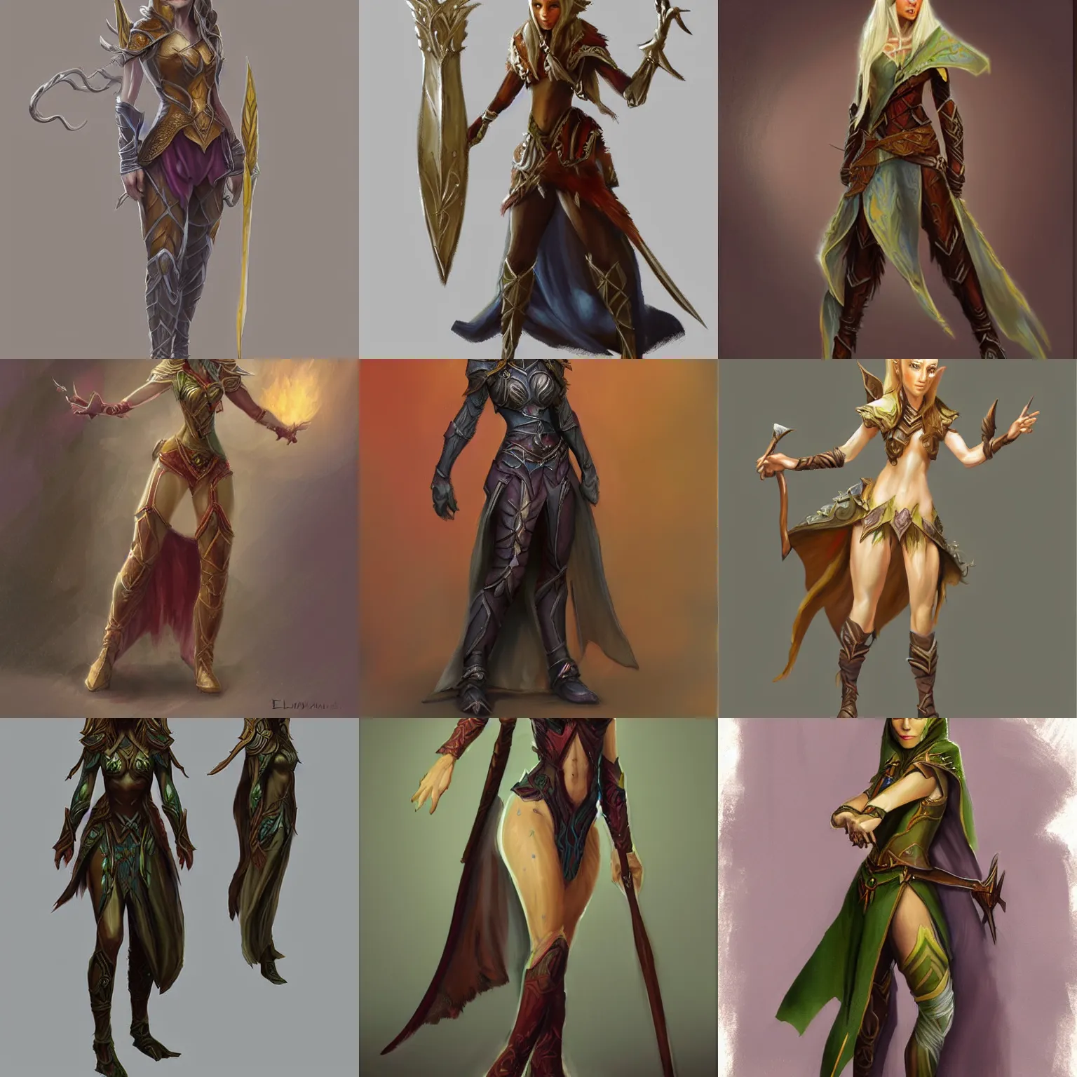 Prompt: Alla Prima oil painting, full body concept art of a D&D style elven female