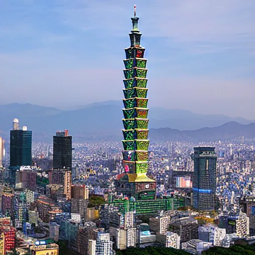 Prompt: Taipei 101 fighting with the Latinoamericana tower