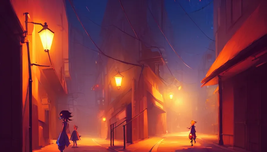 Prompt: night street alley, behance hd by jesper ejsing, by rhads, makoto shinkai and lois van baarle, ilya kuvshinov, rossdraws global illumination, smoke water, spiral, lorax movie