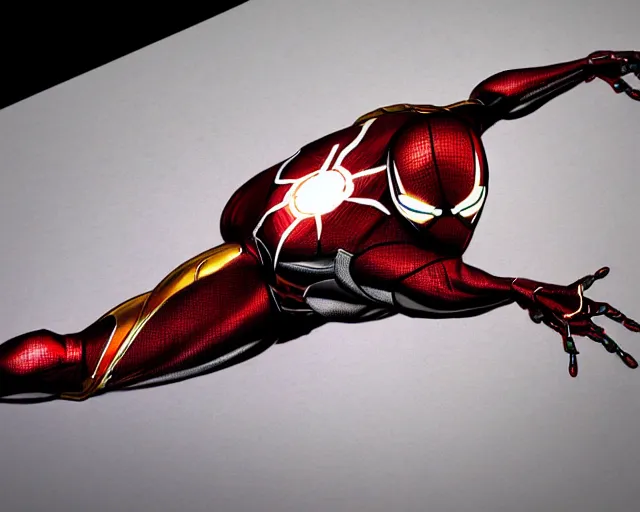 Image similar to photorealistic sketch of the mcu iron spider