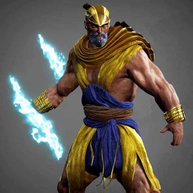 Image similar to zeus in mortal kombat, videogame 3d render, 4k, artstation