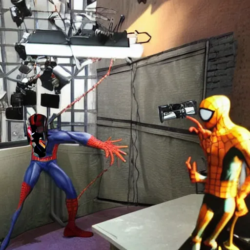 Image similar to a photo of a stopmotion animation filming set of spiderman 3