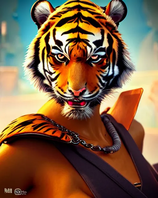 Image similar to The Tiger Queen as an Apex Legends character digital illustration portrait design by, Mark Brooks detailed, soft lighting