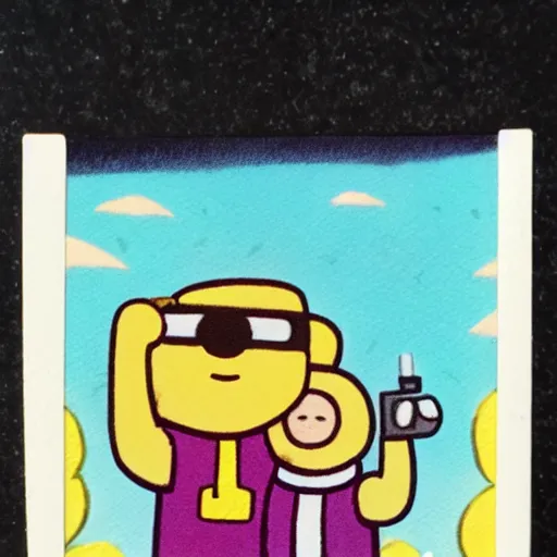 Image similar to Finn and Jake from Adventure Time selfie, polaroid