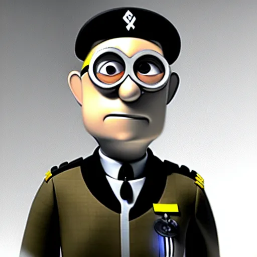 Prompt: doctor nefario from despicable me as a nazi scientist military uniform no hat black and white photo