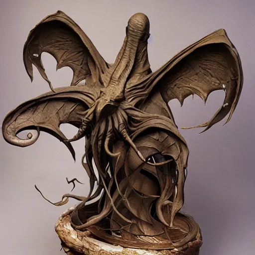 Image similar to angelarium, illithid, cthulhu, clay sculpture by ellen jewett