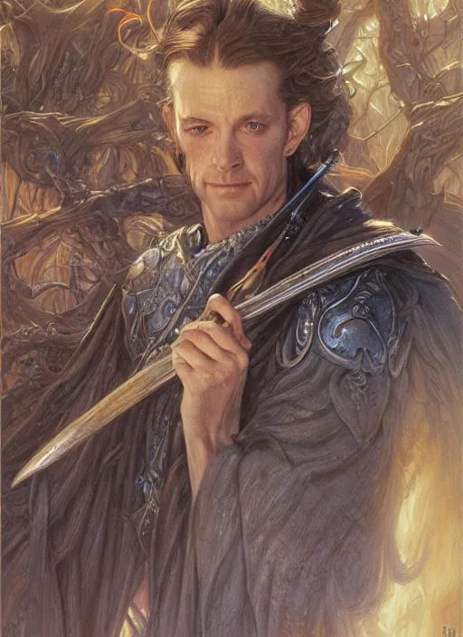 Prompt: a hyperrealistic and detailed paintbrush portrait of a male fantasy character, art by donato giancola and bayard wu and gustav moreau and wayne barlowe, rpg portrait, lotr