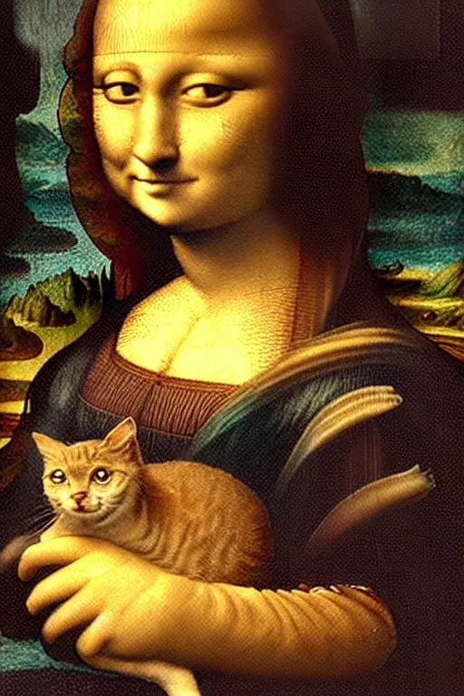 Monalisa with Cat Graphic · Creative Fabrica