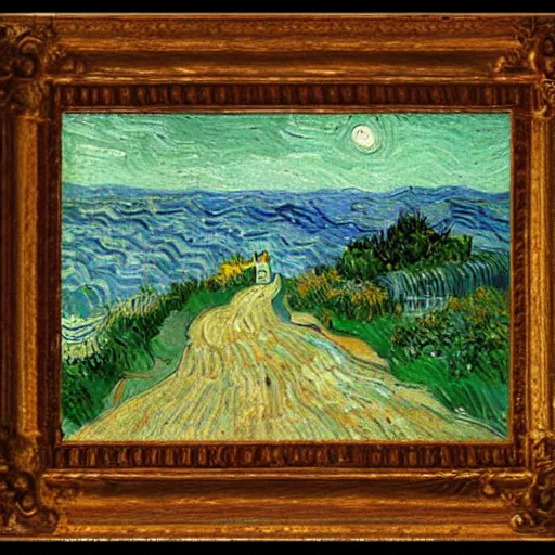 Prompt: A road leading to the lighthouse, by Vincent Van Gogh