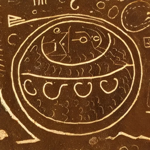 Prompt: the planet jupiter as a southwestern petroglyph