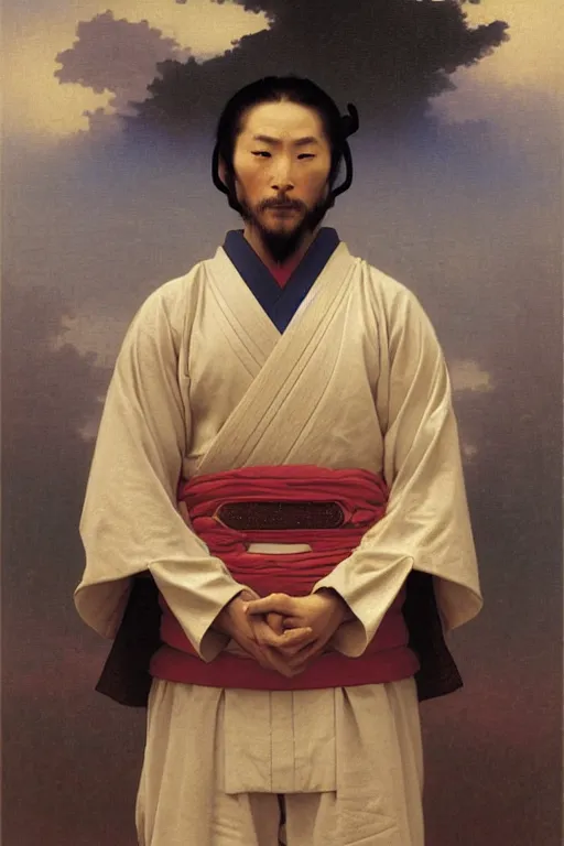 Image similar to a samurai in space, by bouguereau