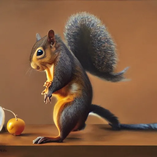 Prompt: oil painting of a muscular squirrel ripping its shirt off, 8 k, high quality