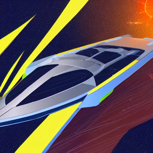 Image similar to Marvel!! comic style futuristic sailboat with solar sales and robot! captain!, digital art, 8k