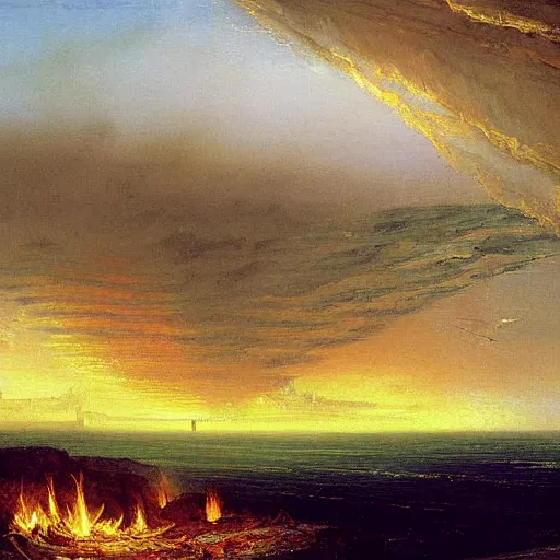 Image similar to Tijuana in flames painted by Thomas Cole