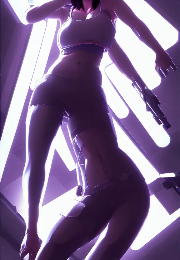 Image similar to a fullbody portrait of motoko kusanagi the major ghost in the shell : : stand alone complex, under repairs, maintenance : : by ilya kuvshinov, rossdraws, artgerm, sola digital arts, anti aliasing, raytracing : :