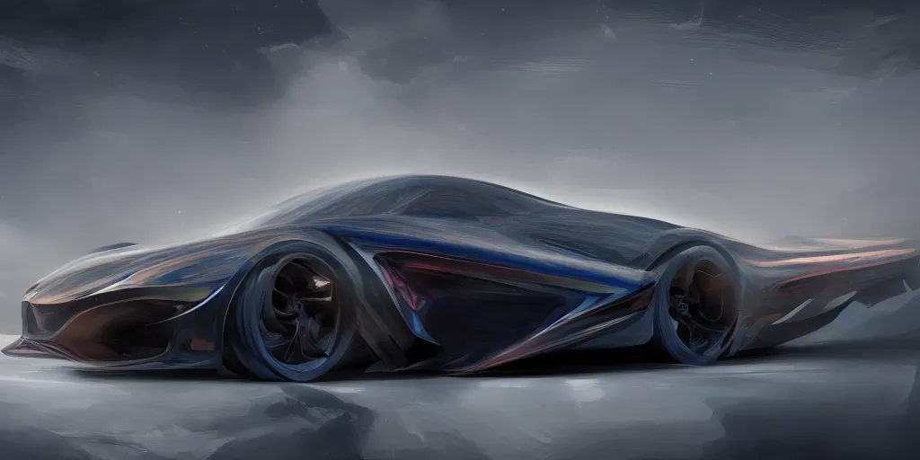 Image similar to a custom-built sport car, painted in dark color holographic pearlescent, elegant, digital painting, concept art, smooth, sharp focus, art style from Wang Ke and Greg Rutkowski and Bruce Kaiser and Scott Robertson and Dmitry Mazurkevich and Doruk Erdem and Jon Sibal