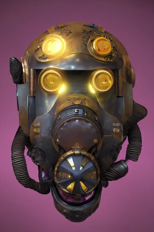 Image similar to steampunk mask minimalist fantasy art robot ninja helmet, global illumination ray tracing hdr fanart arstation by sung choi and eric pfeiffer and gabriel garza and casper konefal radiating a glowing aura