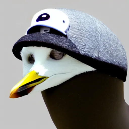 Image similar to Seagull wearing luigis hat, realistic