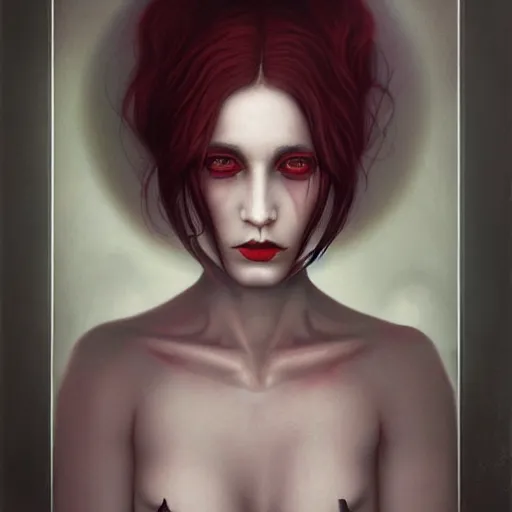 Image similar to portrait of a female demon, by tom bagshaw