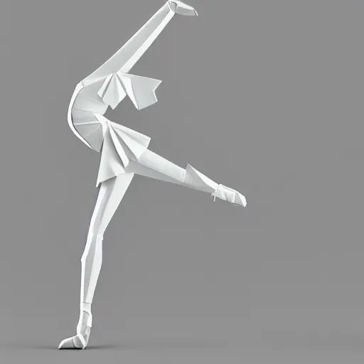 Image similar to origami ballet dancer in white paper, ultra - detailed 3 d render, studio shot