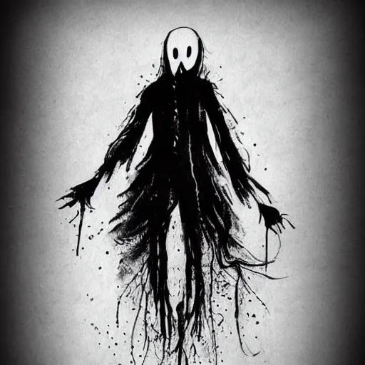 Prompt: rorsach inkblot slenderman ghost illustration by Dholl