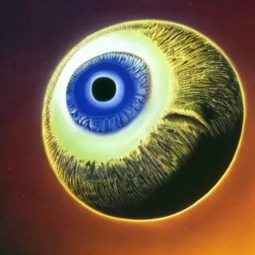 Image similar to the earth being watched over by a giant eyeball, hyperrealism, 8k,