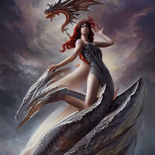 Image similar to a stunning dynamic pose full body of a celestial dragon goddess, intricate, perfect face, 8k highly professionally detailed, hdr, CGSociety, dark fantasy, smooth, elegant, sharp focus, art by artgerm and greg rutkowski,