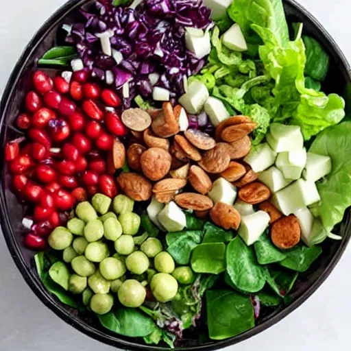 Prompt: A bowl of salad made out of tiny bowls