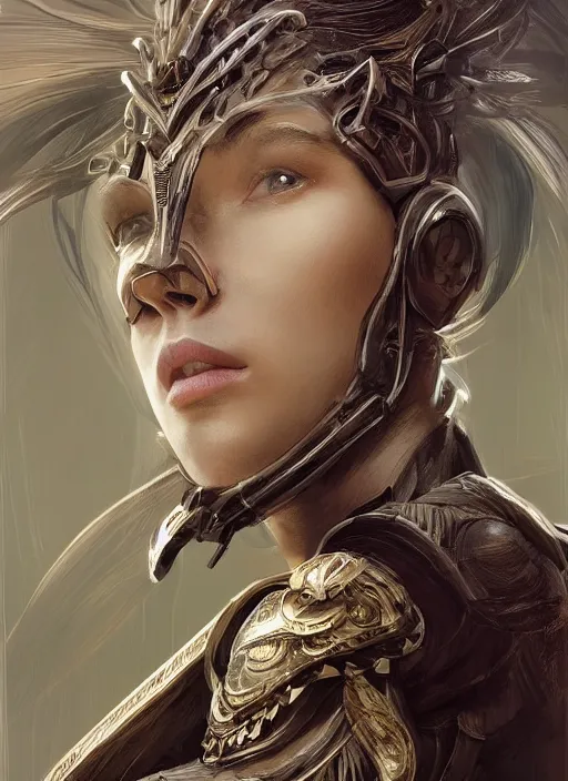 Image similar to a professional portrait of a beautiful young female, clothed in ethereal battle armor, olive skin, long dark hair, beautiful bone structure, symmetrical facial features, intricate, elegant, digital painting, concept art, smooth, sharp focus, finely detailed, illustration, from Valerian and the City of a Thousand Planets, in the style of Ruan Jia and Mandy Jurgens and Artgerm and Greg Rutkowski and William-Adolphe Bouguerea