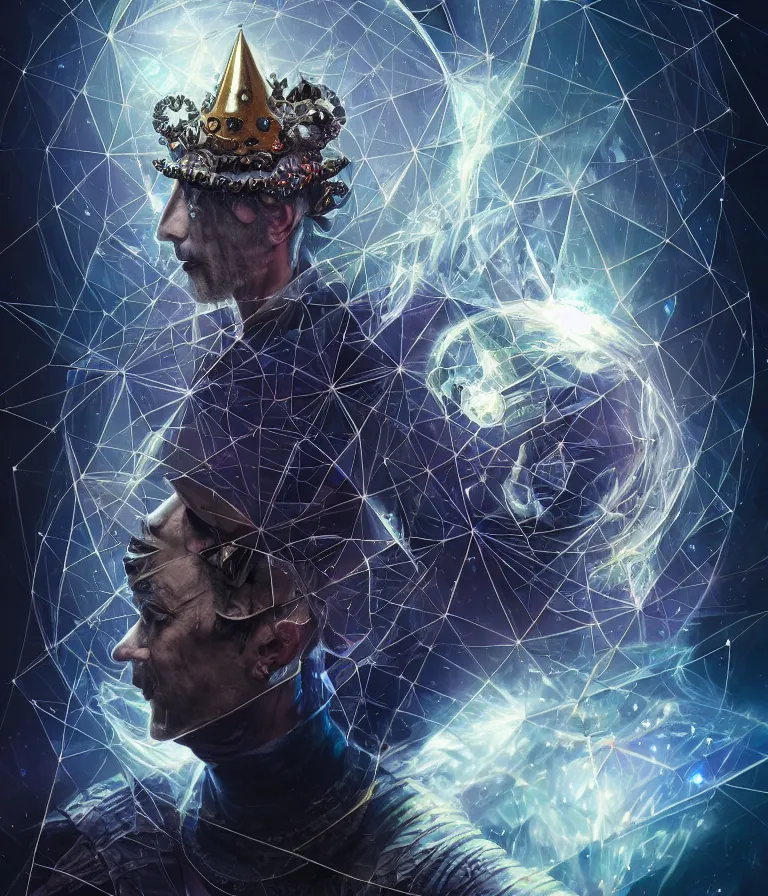 Prompt: front!!! shot of a court jester!!! character, mesmerizing fractal hypercubes, platinum, dark holography!!!, future, metallic galactic, crystalline edges, polygonal, elegant, highly detailed, centered, (((artstation, concept art, jagged, sharp focus, artgerm, Tomasz Alen Kopera, Peter Mohrbacher, donato giancola, Joseph Christian Leyendecker, WLOP, Boris Vallejo))), ((raytracing)), mugshot!!!!!, ugly!!!!!!, octane render, nvidia raytracing demo, octane render, nvidia raytracing demo, octane render, nvidia raytracing demo, 8K