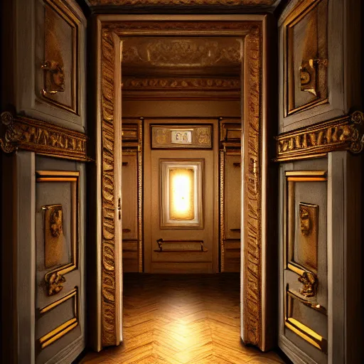 Image similar to a room with 1 0 0 doors with latches, concept art, trending on artstation, highly detailed, intricate, sharp focus, digital art, 8 k