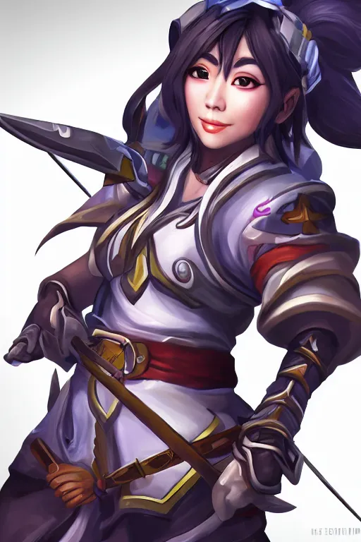 Image similar to a south korean female from paladins, she is holding kunai, highly detailed digital art, character design, masterpiece