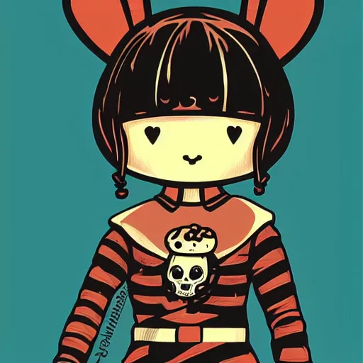 Image similar to portrait skull girl miffy by petros afshar, tom whalen, laurie greasley, jc leyendecker and singer sargent