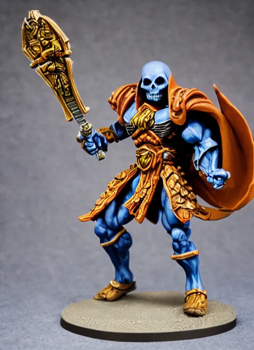 Prompt: Skeletor, Professionally Painted tabletop miniature, tabletop gaming, warhammer, 40k, D&D, Dungeons and Dragons, Reaper Miniatures, Games Workshop, professional photography, product photography, official media