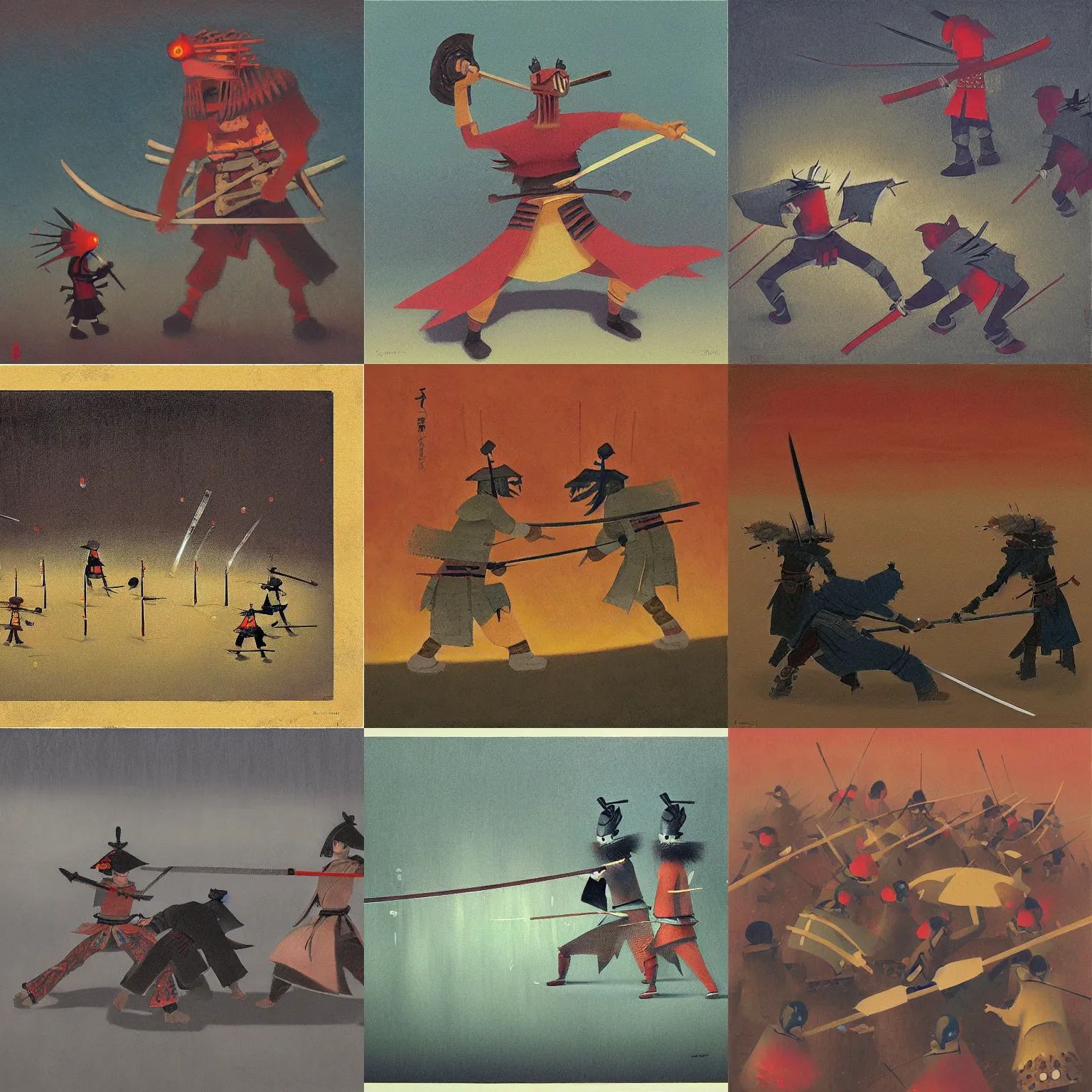 Prompt: samurai battle by shaun tan