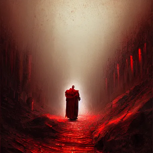 Image similar to Dante Alighieri and the poet Virgil walking through hell by Marc Simonetti