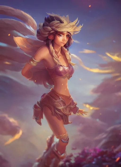 Image similar to taliyah, from league of legends, luchu, hyper detailed, digital art, overhead view, trending in artstation, studio quality, smooth render, unreal engine 5 rendered, octane rendered, art style by klimt and nixeu and ian sprigger and wlop and krenz cushart