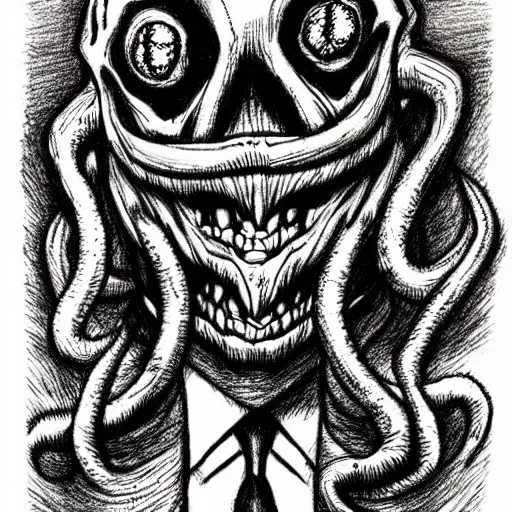 Prompt: a scary drawing of cthulhu by junji ito, horror, madness