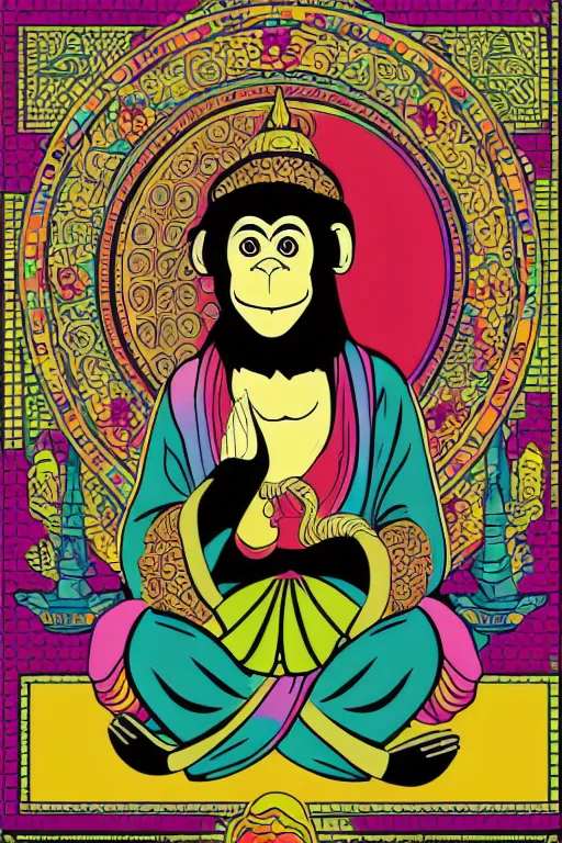 Prompt: a vector based illustration about a monkey Buddhist in the style of pop art, no gradients